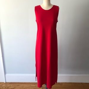 y2k red cotton slit maxi dress